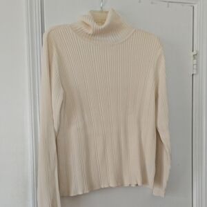 Cream Ribbed Turtleneck Sweater